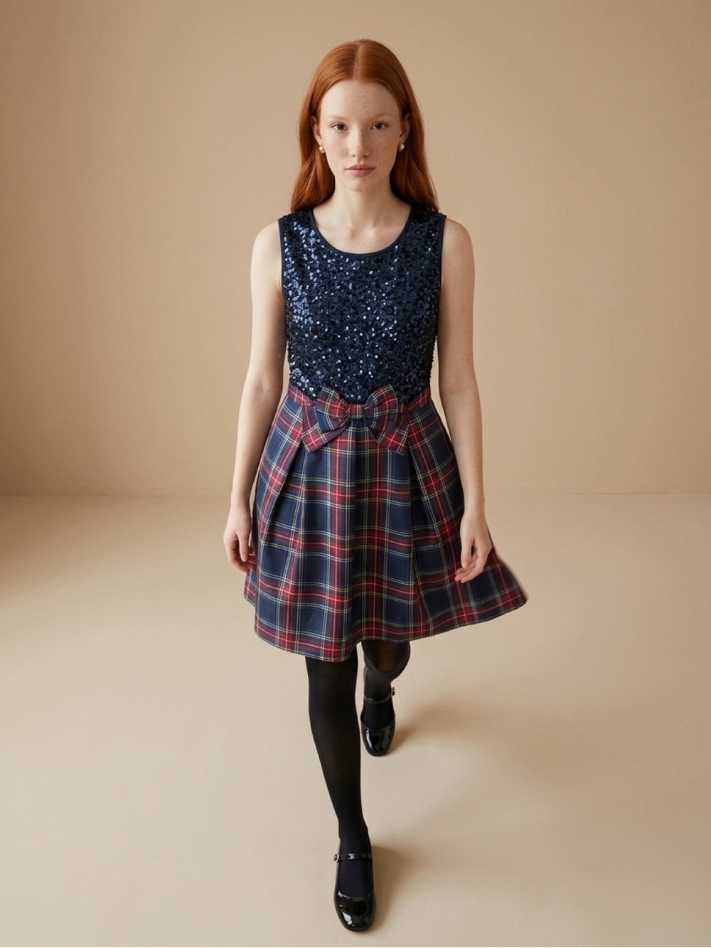 THE CHILDRENS PLACE Girls Size 16 XXL/TTG Navy & Plaid Dress